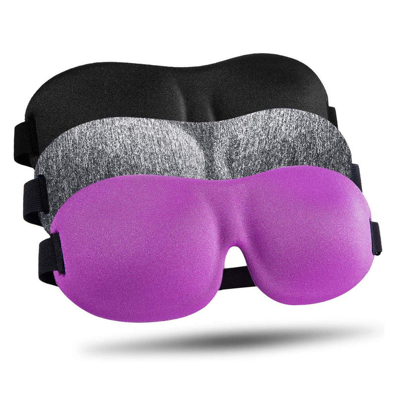 3-Pack: Blackout Eye Mask with Adjustable Strap Bedding Purple/Gray/Black - DailySale