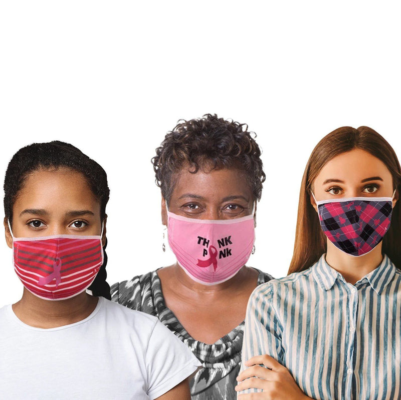 3-Pack: Breast Cancer Awareness Reusable Non-Medical 2-Layer Fabric Face Masks Wellness & Fitness - DailySale