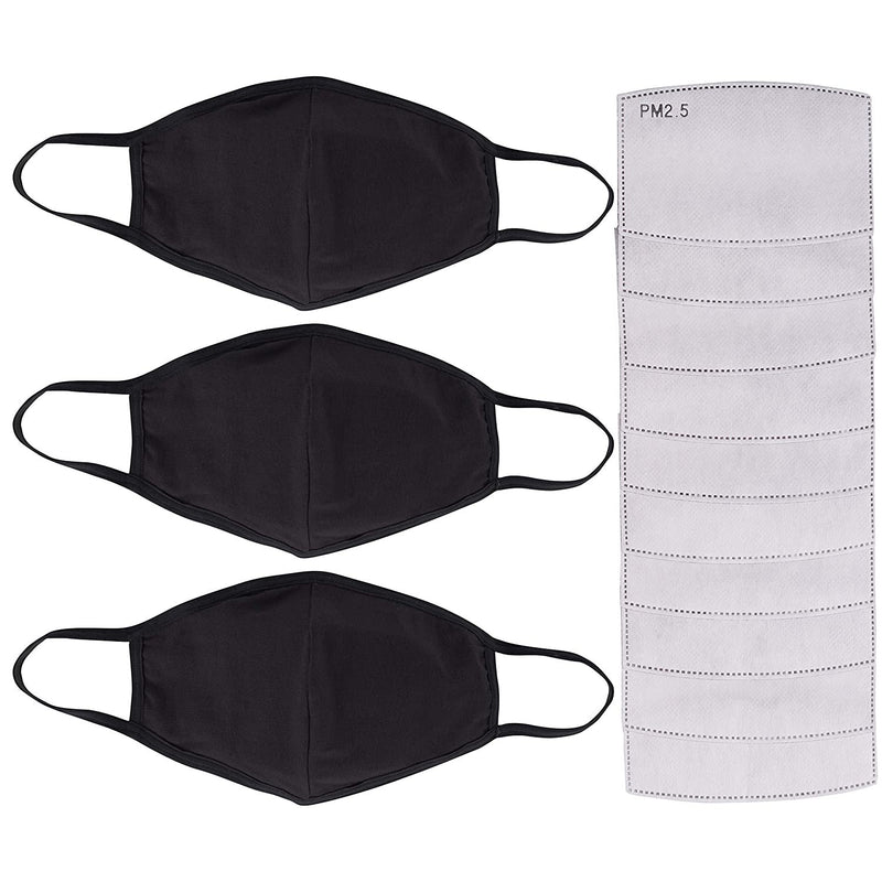 3-Pack: Cotton Reusable Face Masks with 10 Filters