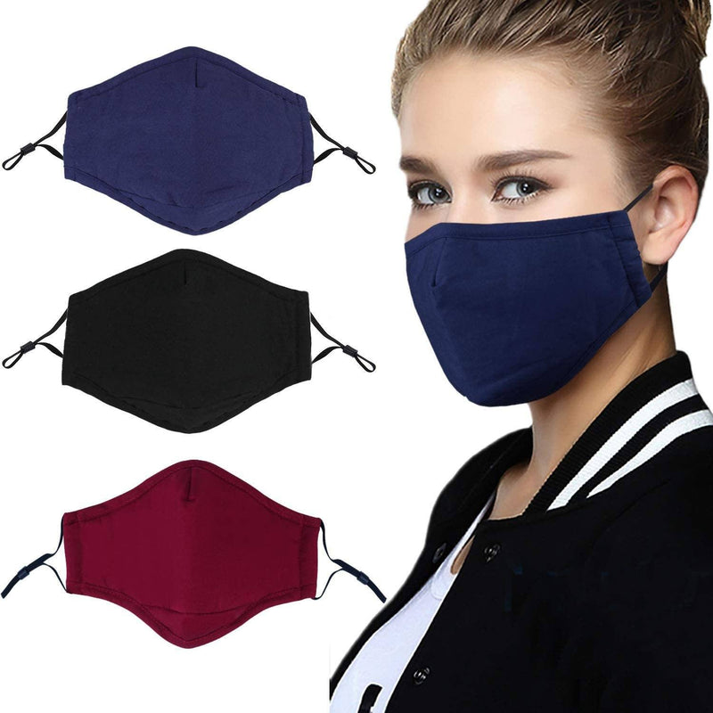 3-Pack: Cotton Reusable Washable Adjustable Face Masks with Filter Pocket Face Masks & PPE Assorted - DailySale