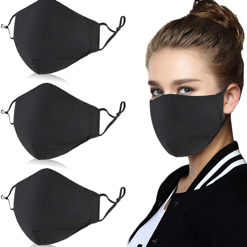3-Pack: Cotton Reusable Washable Adjustable Face Masks with Filter Pocket Face Masks & PPE Black - DailySale