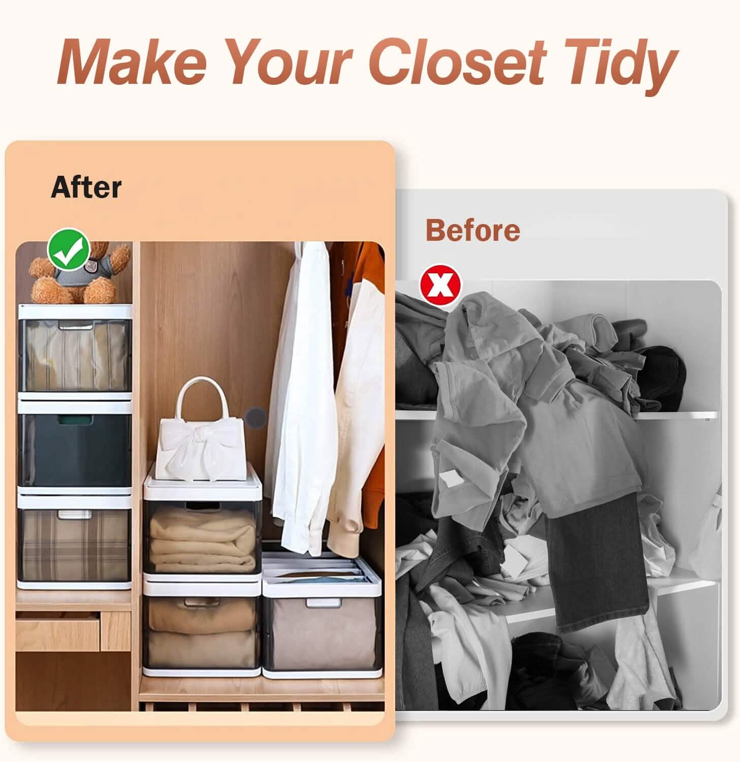 3-Pack: Foldable Storage Bin with Lid Stackable Plastic Closet Organizer Closet & Storage - DailySale