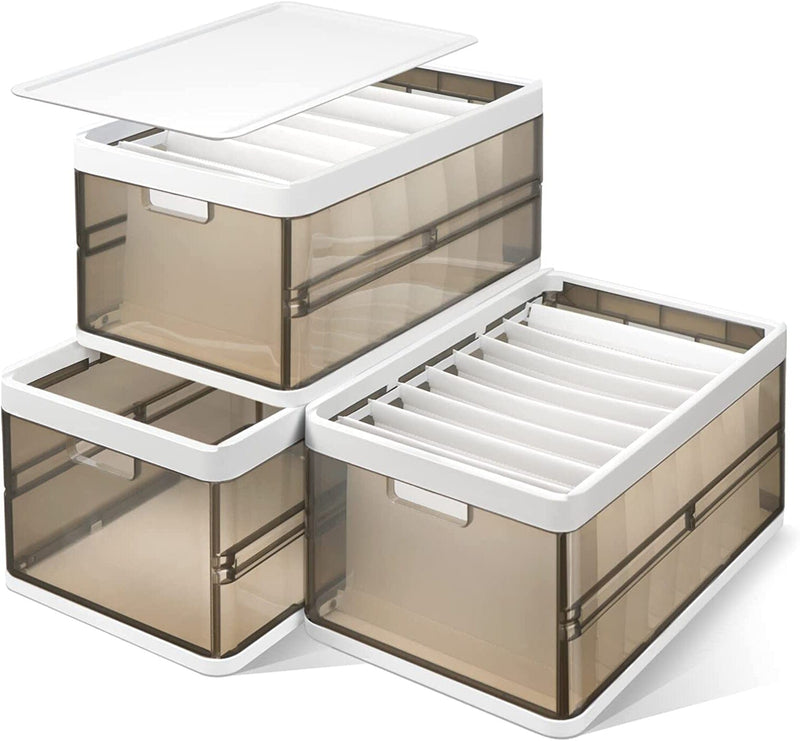 3-Pack: Foldable Storage Bin with Lid Stackable Plastic Closet Organizer Closet & Storage - DailySale
