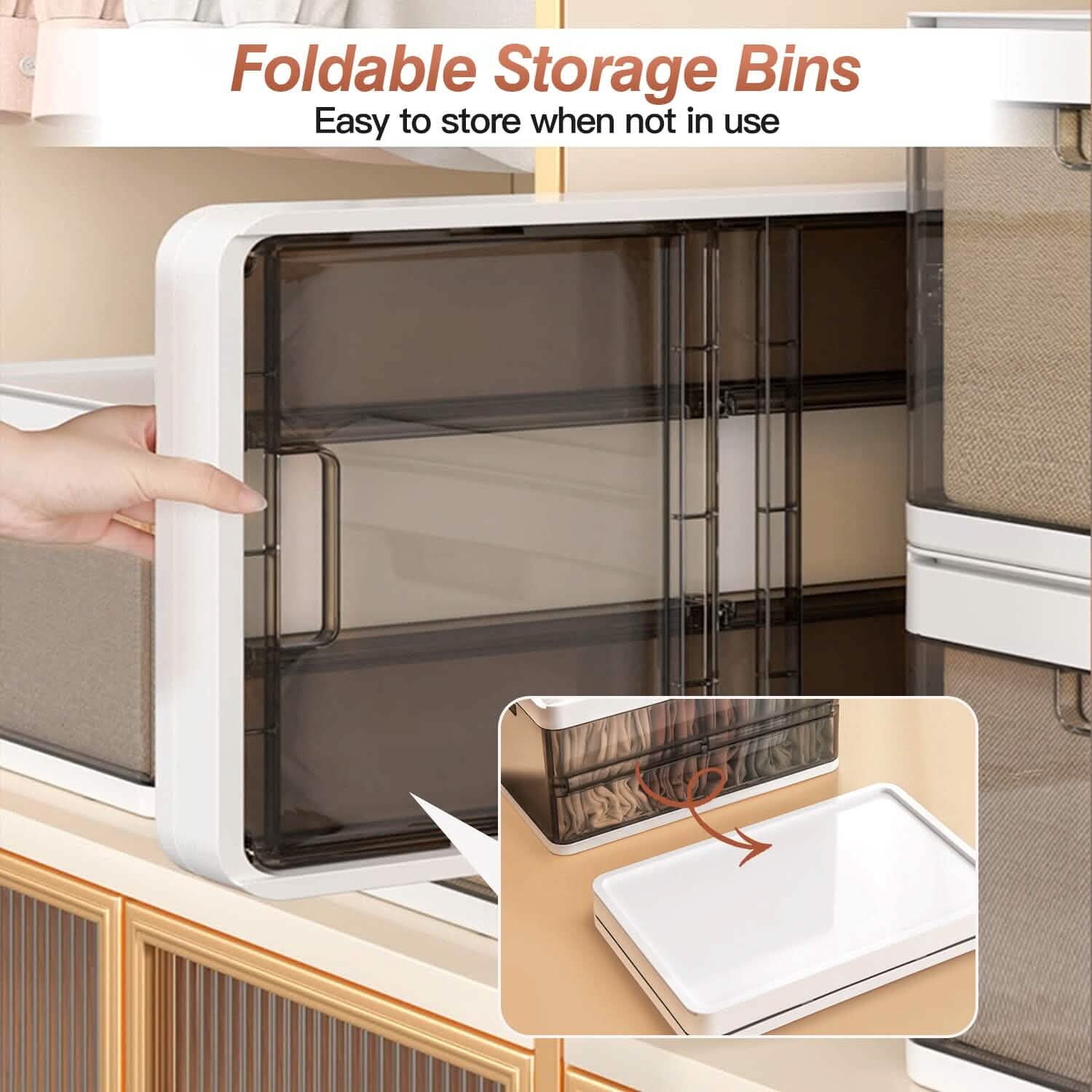 3-Pack: Foldable Storage Bin with Lid Stackable Plastic Closet Organizer Closet & Storage - DailySale