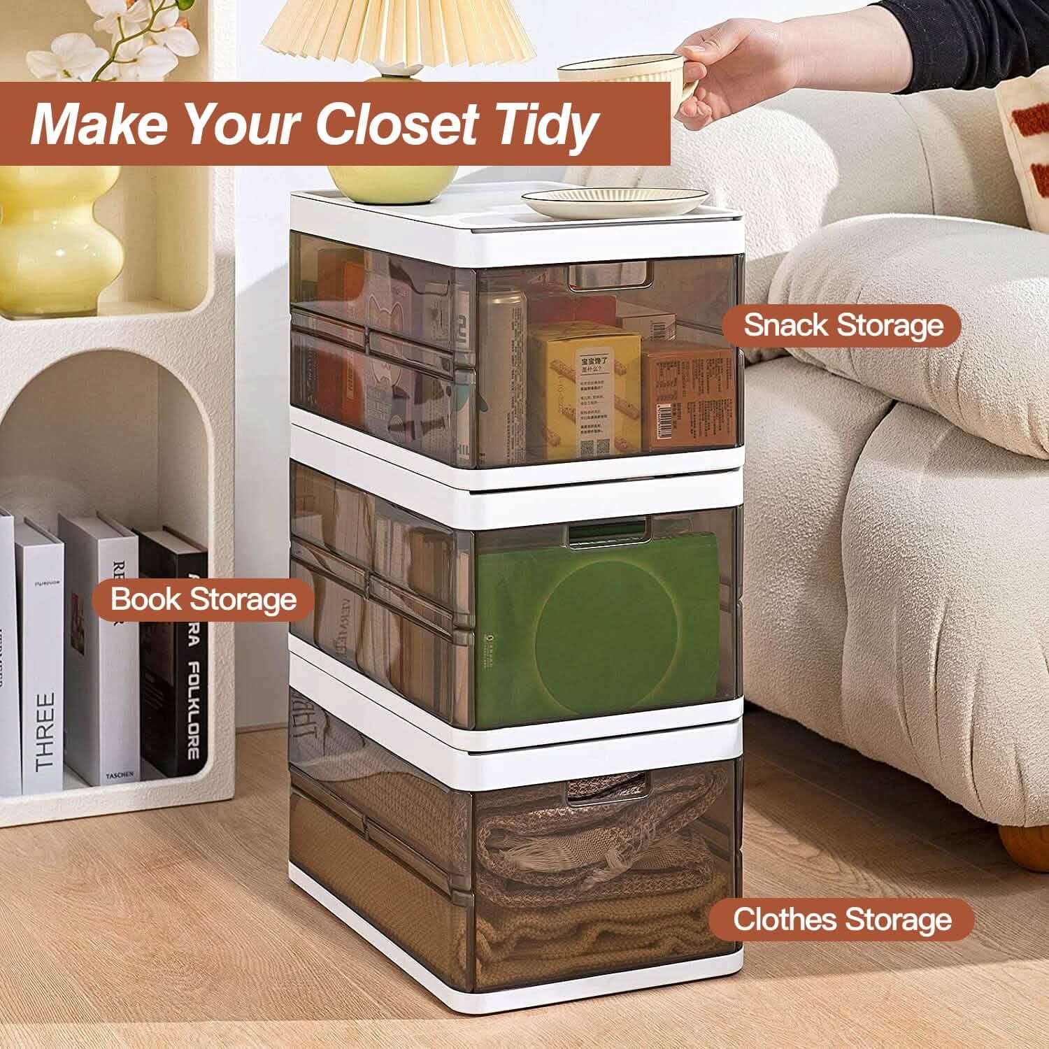 3-Pack: Foldable Storage Bin with Lid Stackable Plastic Closet Organizer Closet & Storage - DailySale
