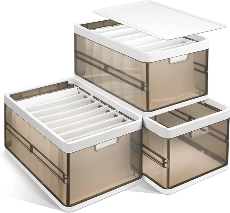 3-Pack: Foldable Storage Bin with Lid Stackable Plastic Closet Organizer Closet & Storage - DailySale