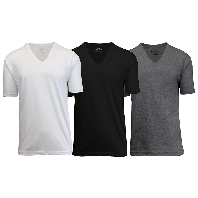 3-Pack: Galaxy By Harvic Men's Egyptian Cotton V-Neck Undershirt Men's Apparel S Black/White/Charcoal - DailySale