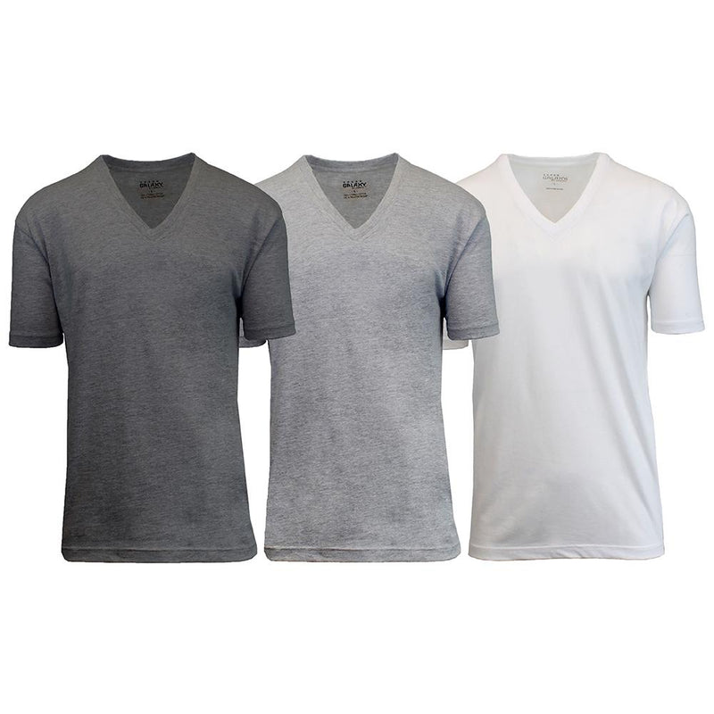 3-Pack: Galaxy By Harvic Men's Egyptian Cotton V-Neck Undershirt Men's Apparel S Charcoal/Heather Grey/White - DailySale