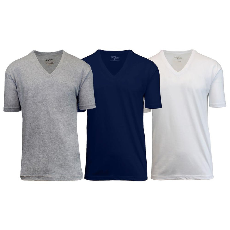 3-Pack: Galaxy By Harvic Men's Egyptian Cotton V-Neck Undershirt Men's Apparel S Heather Grey/Navy/White - DailySale