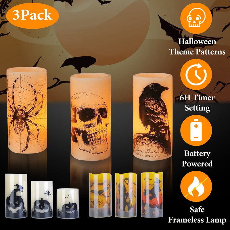 3-Pack: Halloween Battery Operated Flameless Candle Lamp with Timer Setting Holiday Decor & Apparel - DailySale