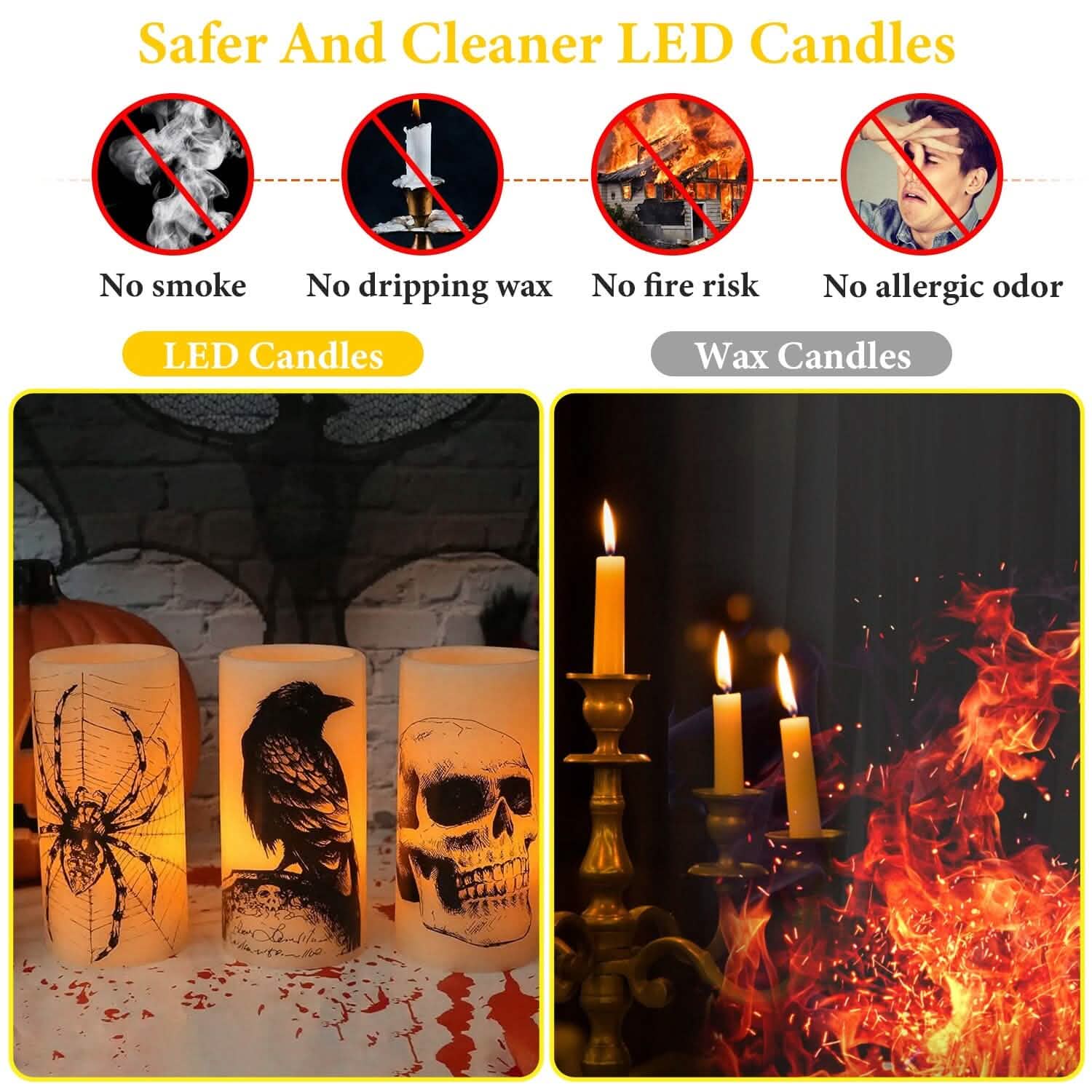 3-Pack: Halloween Battery Operated Flameless Candle Lamp with Timer Setting Holiday Decor & Apparel - DailySale
