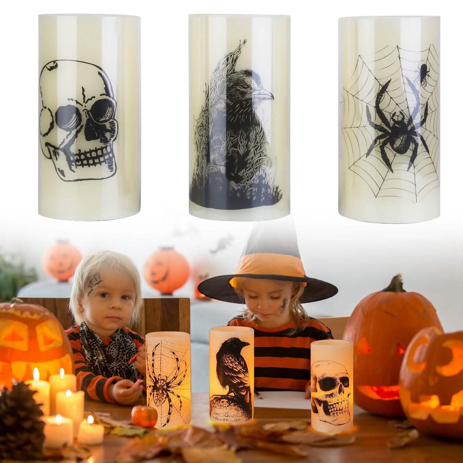 3-Pack: Halloween Battery Operated Flameless Candle Lamp with Timer Setting Holiday Decor & Apparel - DailySale