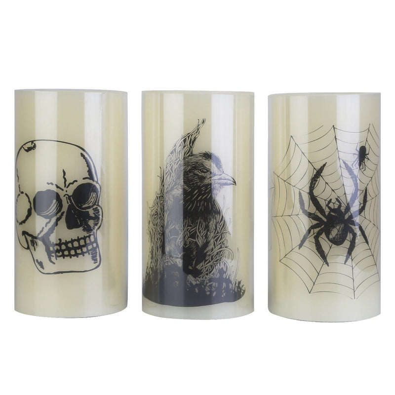 3-Pack: Halloween Battery Operated Flameless Candle Lamp with Timer Setting Holiday Decor & Apparel SpiderSkullCrow - DailySale