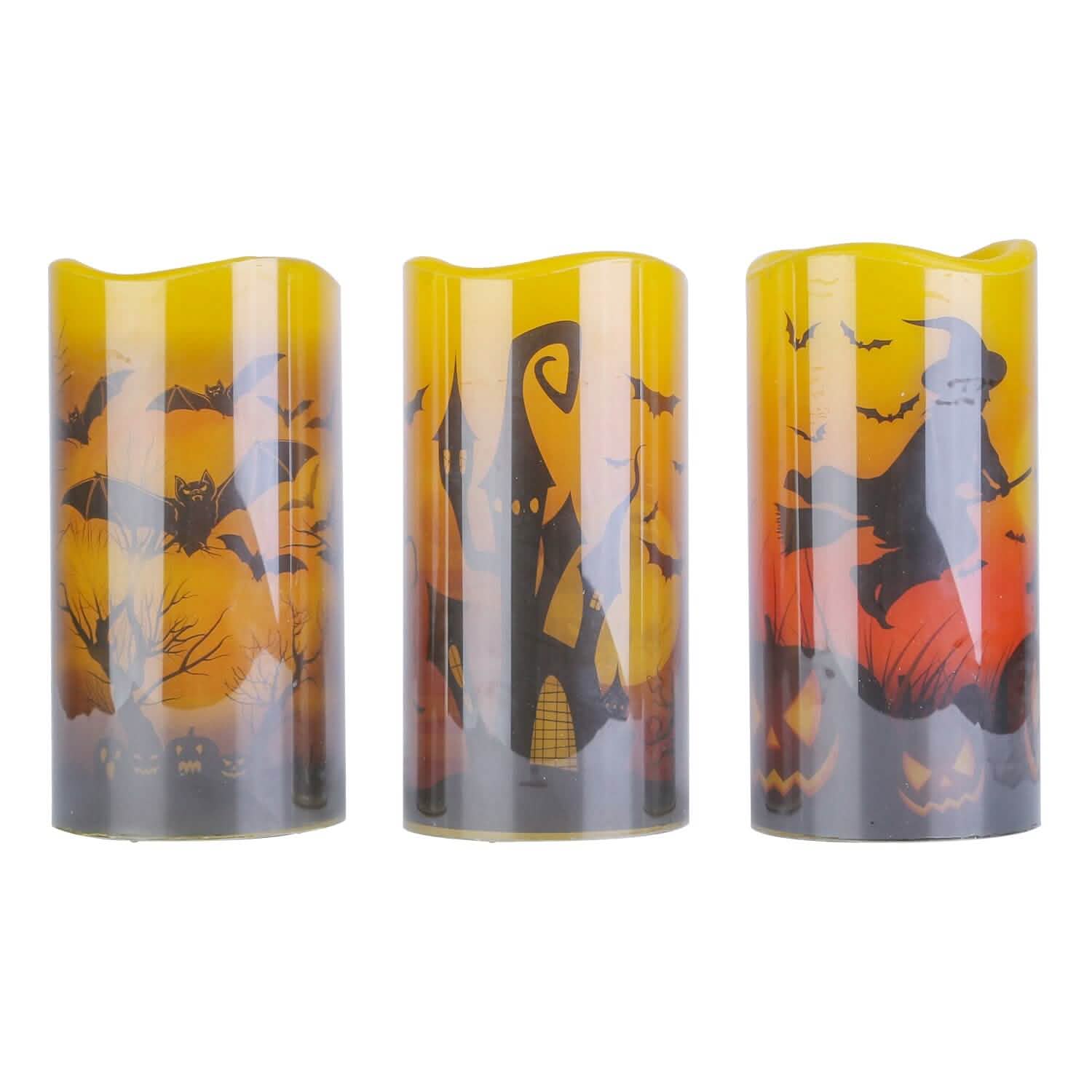 3-Pack: Halloween Battery Operated Flameless Candle Lamp with Timer Setting Holiday Decor & Apparel WitchBatCastle - DailySale