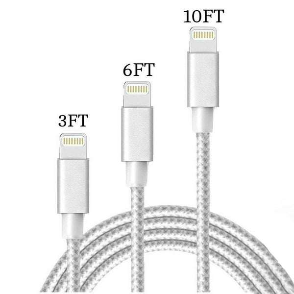 3-Pack: Heavy Duty Braided iPhone Lightning USB Cable - White Phones & Accessories - DailySale