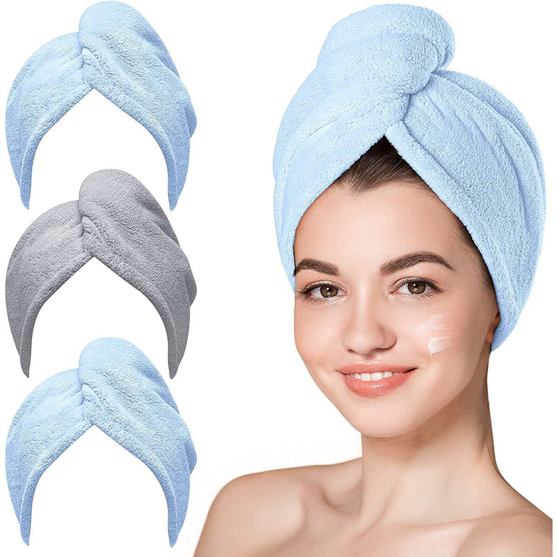3-Pack: Hicober Microfiber Hair Towel Bath Blue/Blue/Gray - DailySale
