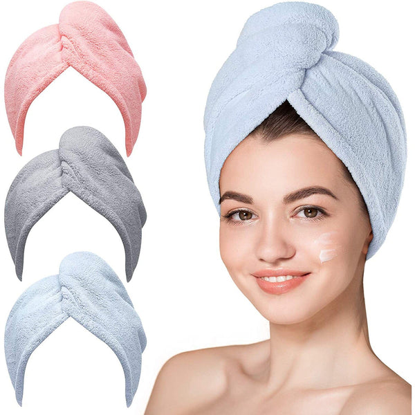 3-Pack: Hicober Microfiber Hair Towel Bath Blue/Gray/Pink - DailySale