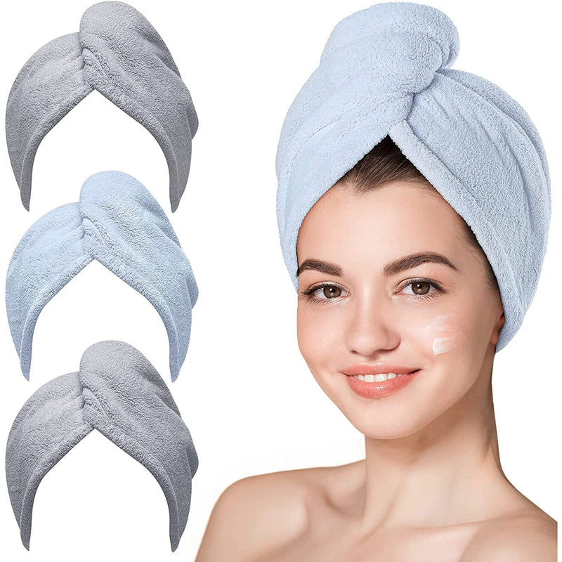 3-Pack: Hicober Microfiber Hair Towel Bath Gray/Gray/Blue - DailySale