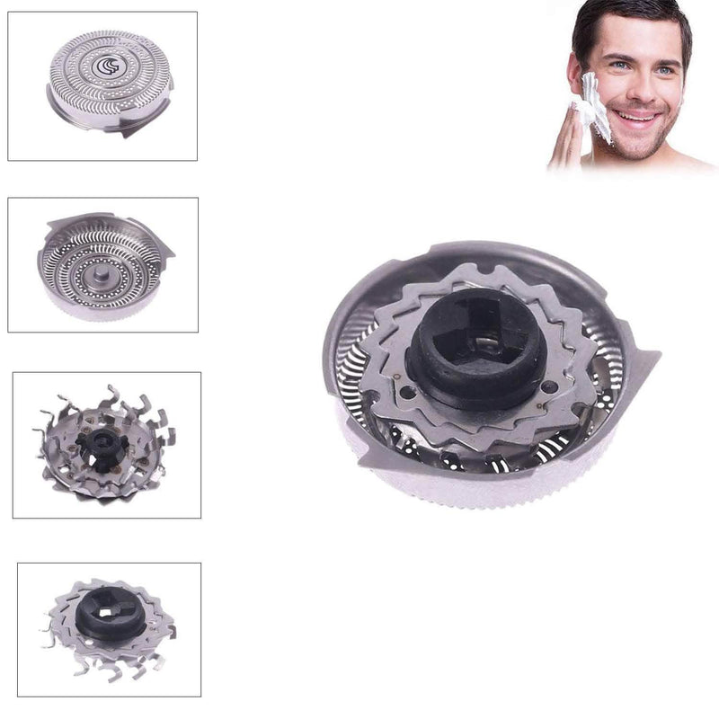 Breakdown of a HQ9 Shaver Head Blade Cutter Replacement for Philips Norelco Speed with inset of a man lathering his face with shaving cream