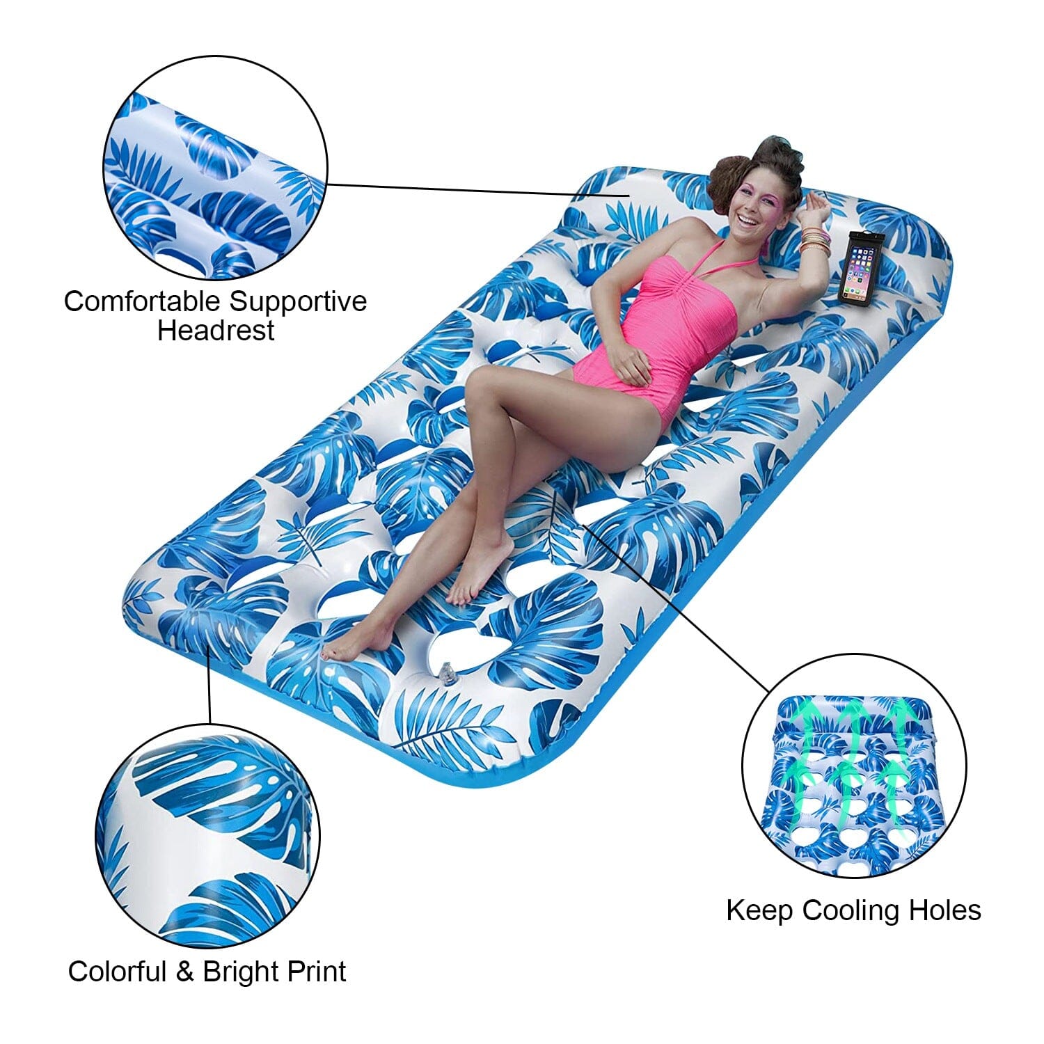 3-Pack: Inflatable Pool Float Raft Water Lounge 330lbs Load-Bearing Mattress with Headrest Sports & Outdoors - DailySale