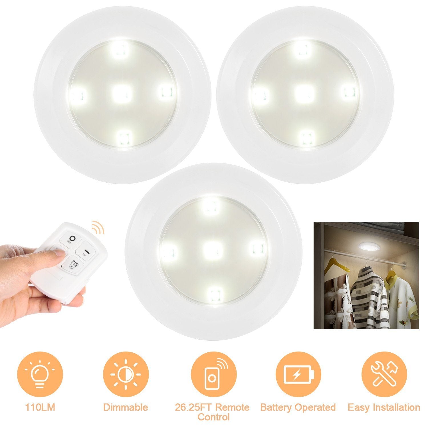 3-Pack: LED Wireless Puck Closet Lights Indoor Lighting - DailySale