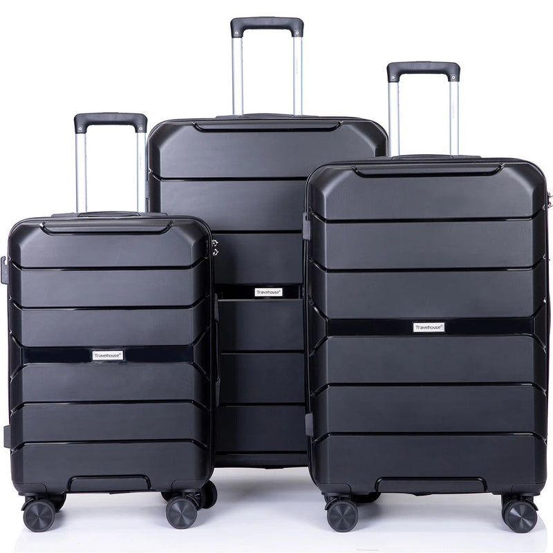 3-Pack: Lightweight Suitcases with TSA Lock Bags & Travel Black - DailySale