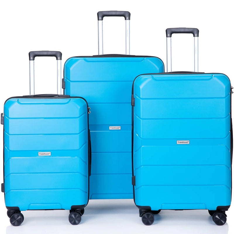 3-Pack: Lightweight Suitcases with TSA Lock Bags & Travel Light Blue - DailySale