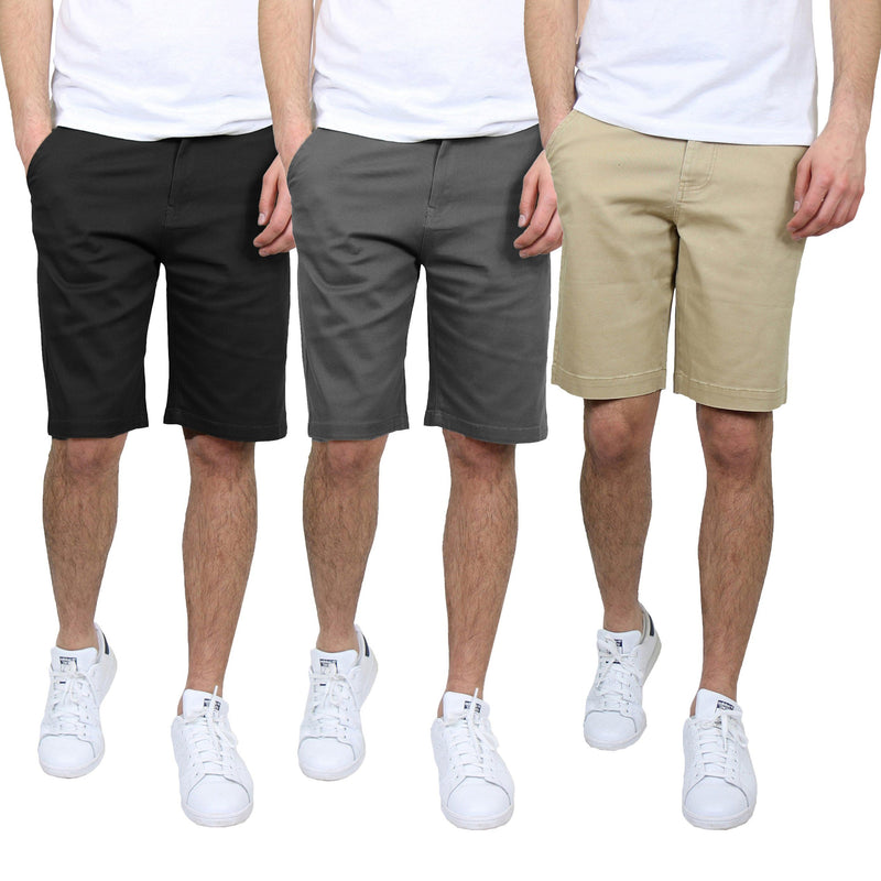 3-Pack: Men's 5-Pocket Flat-Front Slim-Fit Stretch Chino Shorts Men's Clothing Black/Gray/Khaki 30 - DailySale