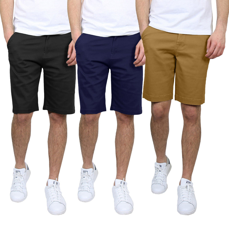 3-Pack: Men's 5-Pocket Flat-Front Slim-Fit Stretch Chino Shorts Men's Clothing Black/Navy/Timber 30 - DailySale
