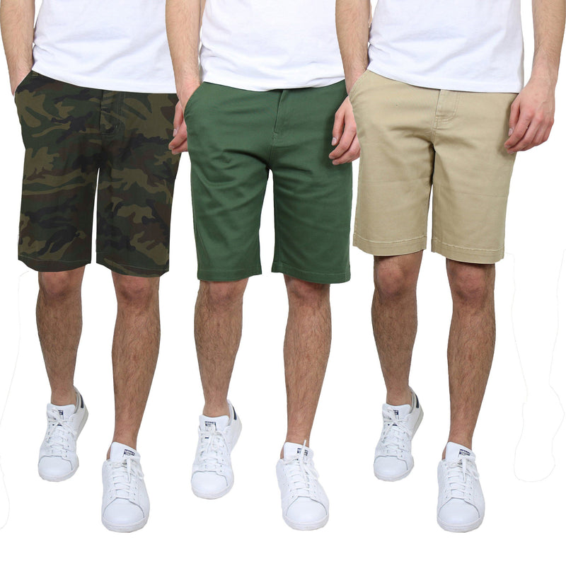 3-Pack: Men's 5-Pocket Flat-Front Slim-Fit Stretch Chino Shorts Men's Clothing Camo/Olive/Khaki 30 - DailySale