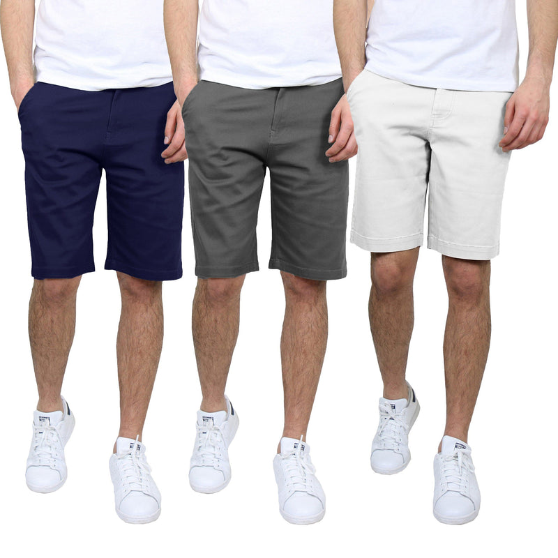 3-Pack: Men's 5-Pocket Flat-Front Slim-Fit Stretch Chino Shorts Men's Clothing Navy/Gray/White 30 - DailySale