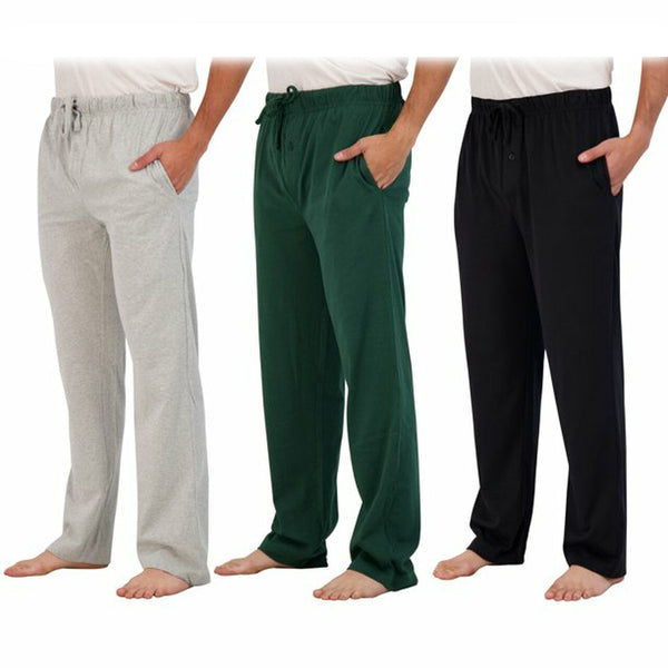 3-Pack: Men's Cotton Lounge Pajama Pants with Pockets Men's Bottoms Black/Green/Gray S - DailySale