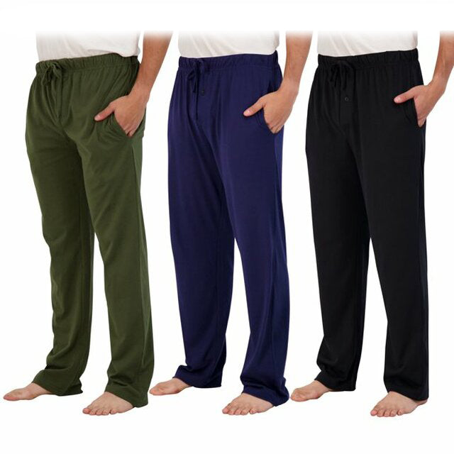 3-Pack: Men's Cotton Lounge Pajama Pants with Pockets Men's Bottoms Black/Navy/Green S - DailySale