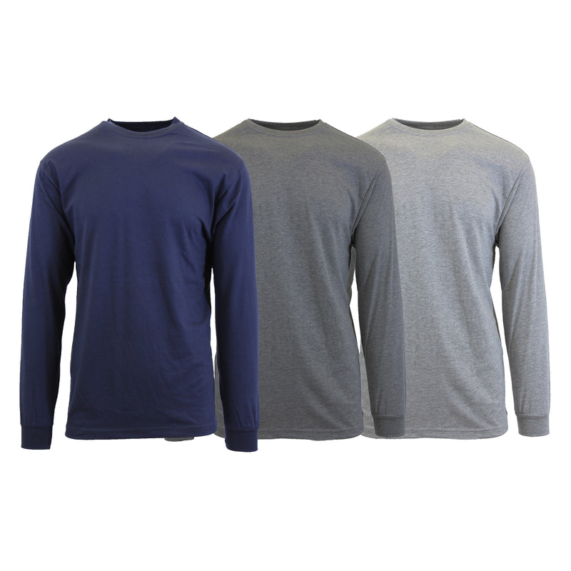 3-Pack: Men's Crew Neck Long Sleeve Classic Tee Men's Clothing Navy/Charcoal/Heather Gray S - DailySale
