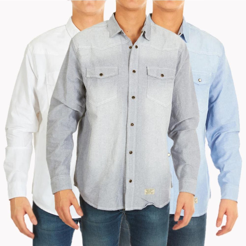 3-Pack: Men's Denim Button Front Shirts - Assorted Sizes Men's Apparel L - DailySale