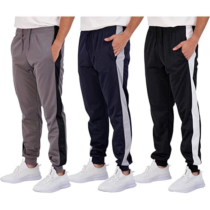 3-Pack: Men's Fleece Active Tricot Joggers with Pockets Men's Bottoms Contrast Stripe M - DailySale