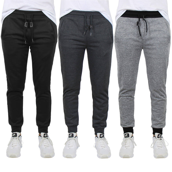 3-Pack: Men's French Terry Slim-Fit Jogger Men's Clothing Black/Charcoal/Heather Gray S - DailySale