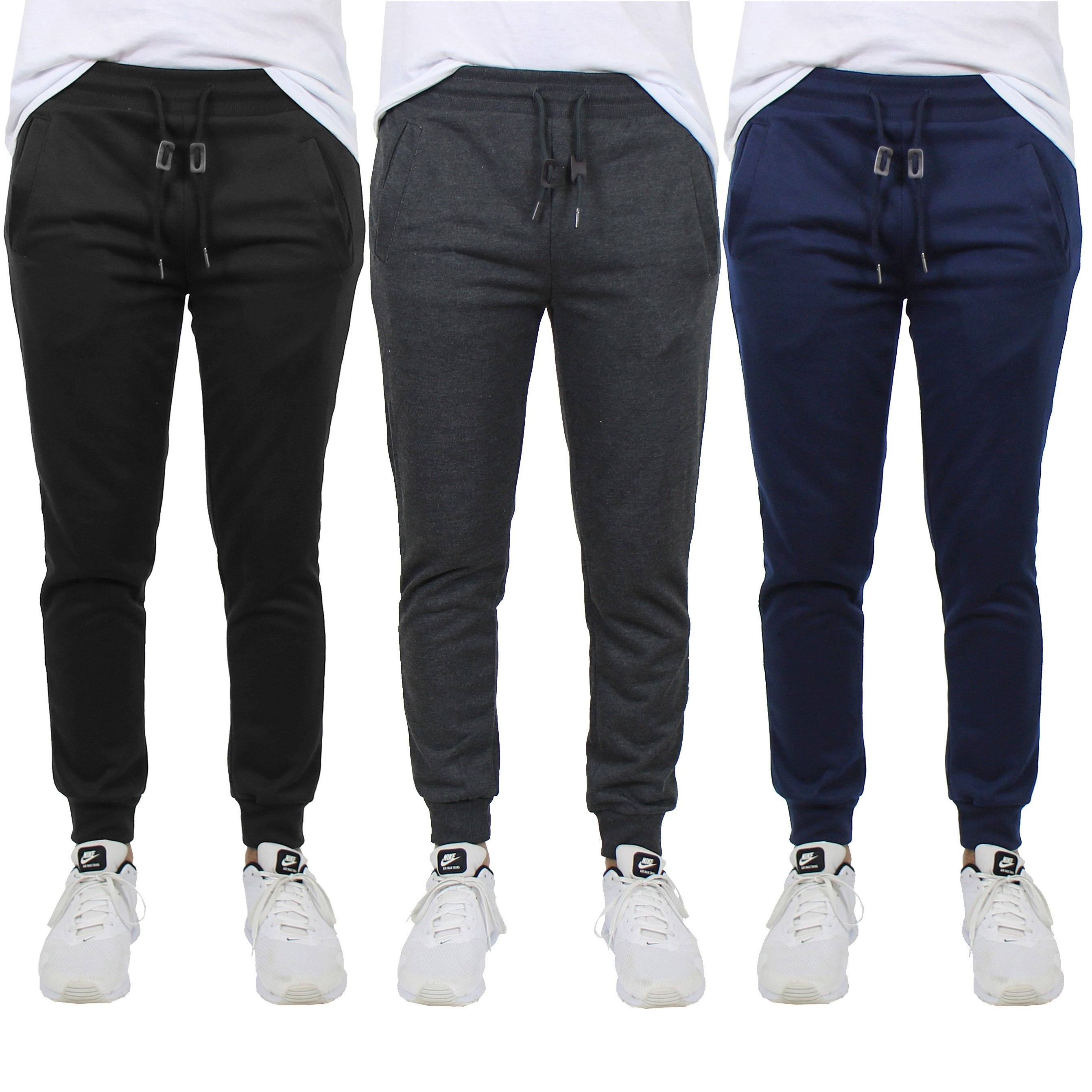 3-Pack: Men's French Terry Slim-Fit Jogger Men's Clothing Black/Charcoal/Navy S - DailySale