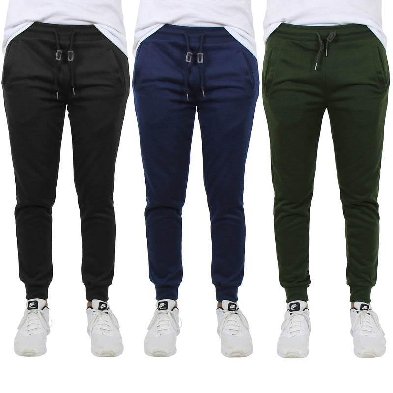 3-Pack: Men's French Terry Slim-Fit Jogger Men's Clothing Black/Navy/Olive S - DailySale