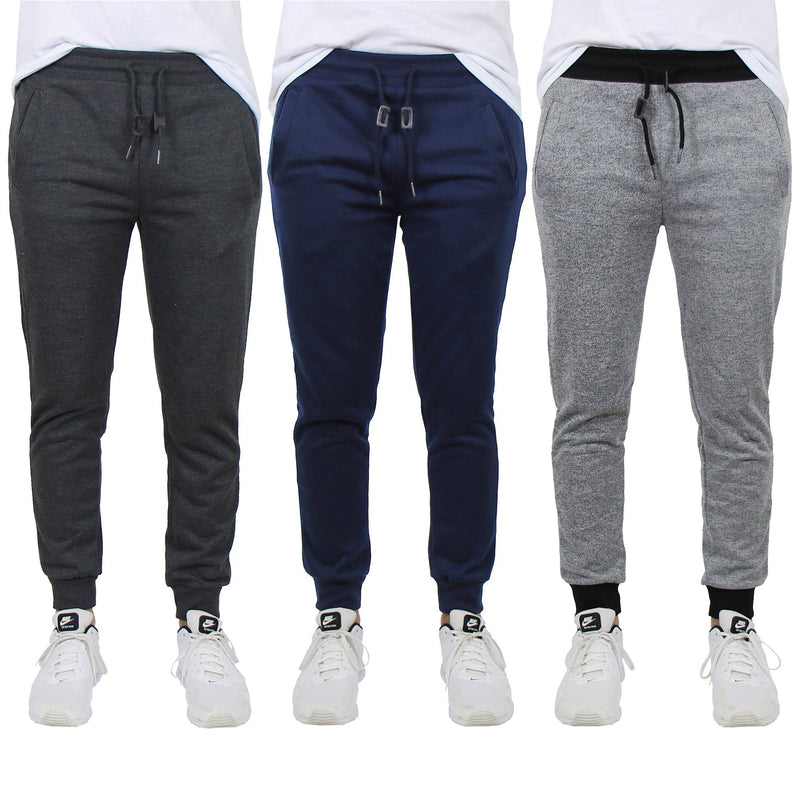 3-Pack: Men's French Terry Slim-Fit Jogger Men's Clothing Charcoal/Navy/Heather Gray S - DailySale