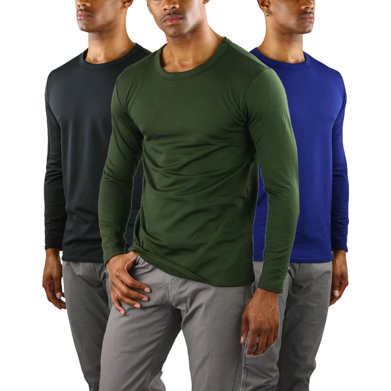3-Pack: Men's Premium Fleece Lined Microfiber Thermal Long Sleeve Crewneck Shirt Top Men's Tops Black/Green/Navy S - DailySale