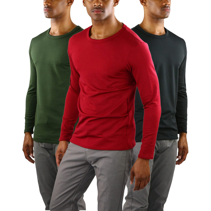 3-Pack: Men's Premium Fleece Lined Microfiber Thermal Long Sleeve Crewneck Shirt Top Men's Tops Black/Green/Red S - DailySale