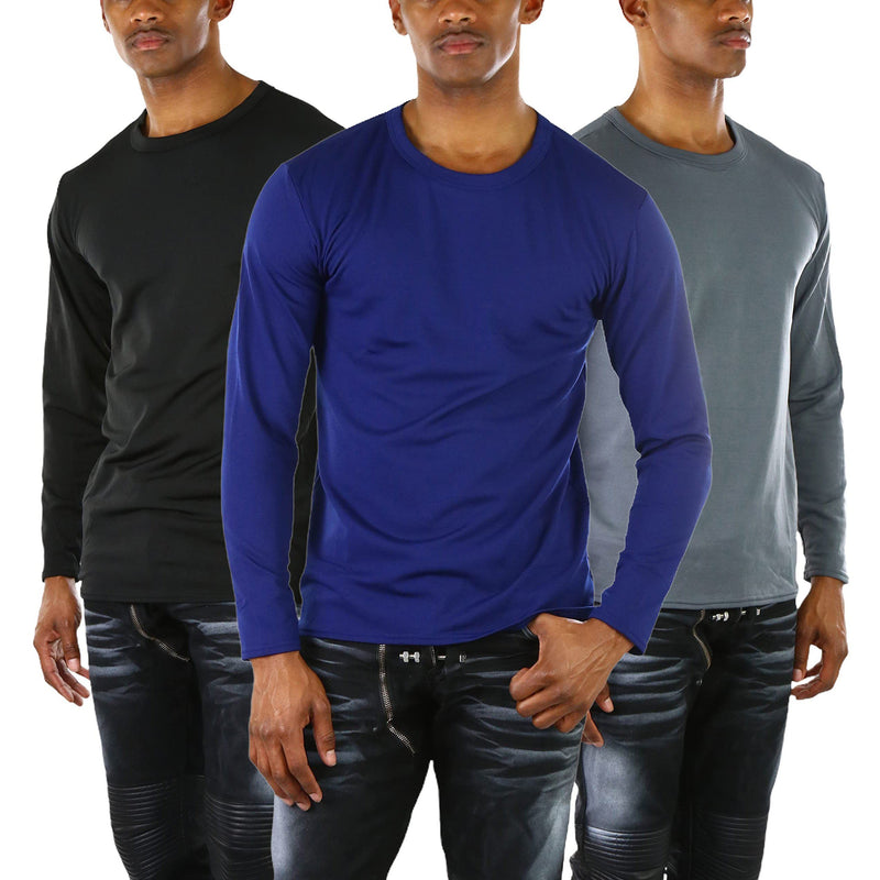 3-Pack: Men's Premium Fleece Lined Microfiber Thermal Long Sleeve Crewneck Shirt Top Men's Tops Black/Navy/Gray S - DailySale
