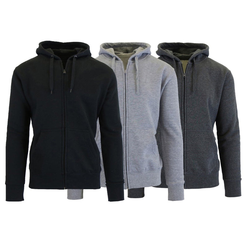 3-Pack Men's Slim-Fit Fleece-Lined Zip Hoodie Men's Apparel S Black/Charcoal/Heather Gray - DailySale