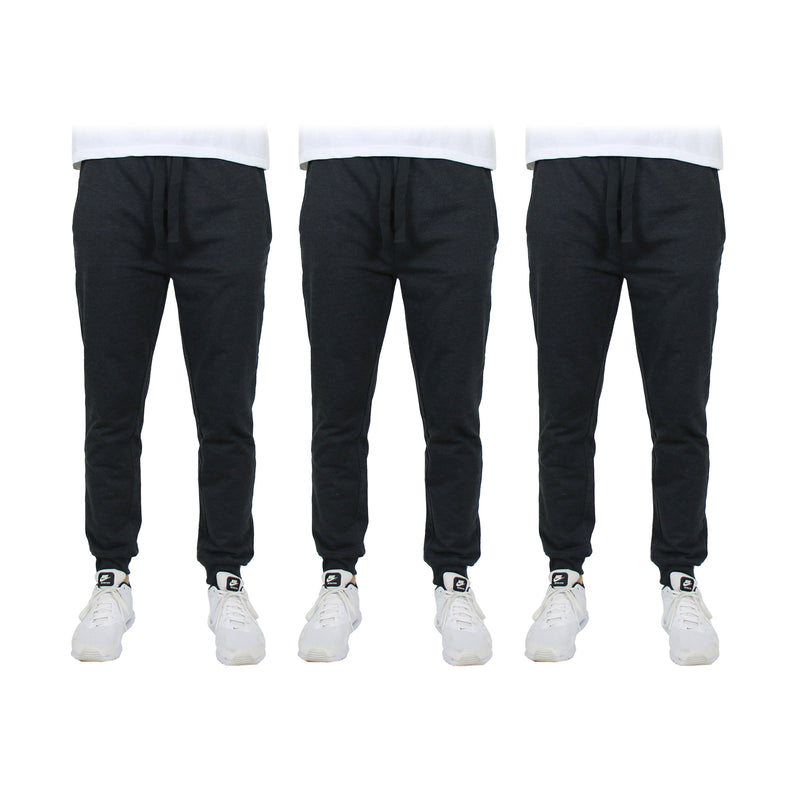 3-Pack: Men's Slim Fitting French Terry Jogger Lounge Pants with Zipper Pockets Men's Clothing Black S - DailySale