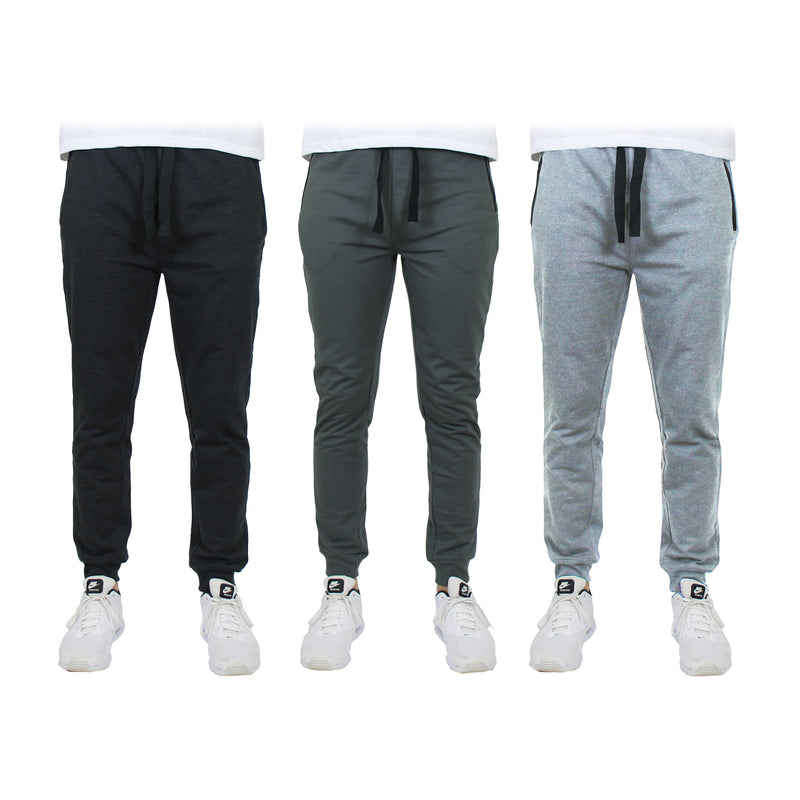 3-Pack: Men's Slim Fitting French Terry Jogger Lounge Pants with Zipper Pockets Men's Clothing Black/Charcoal/Heather Gray S - DailySale