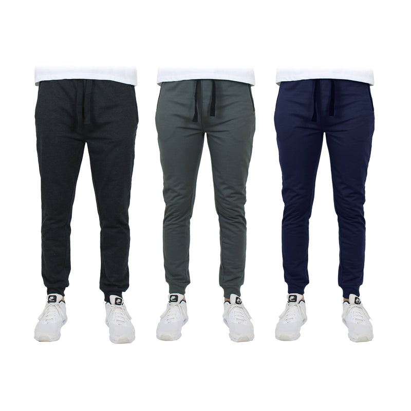 3-Pack: Men's Slim Fitting French Terry Jogger Lounge Pants with Zipper Pockets Men's Clothing Black/Charcoal/Navy S - DailySale