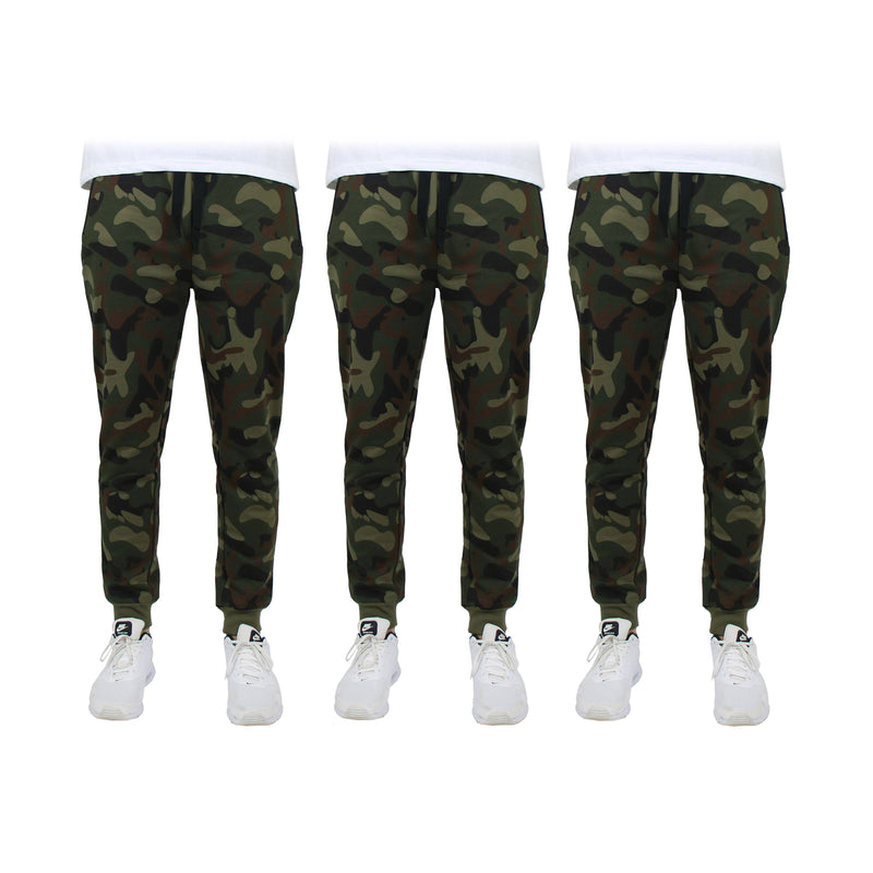 3-Pack: Men's Slim Fitting French Terry Jogger Lounge Pants with Zipper Pockets Men's Clothing Camo S - DailySale