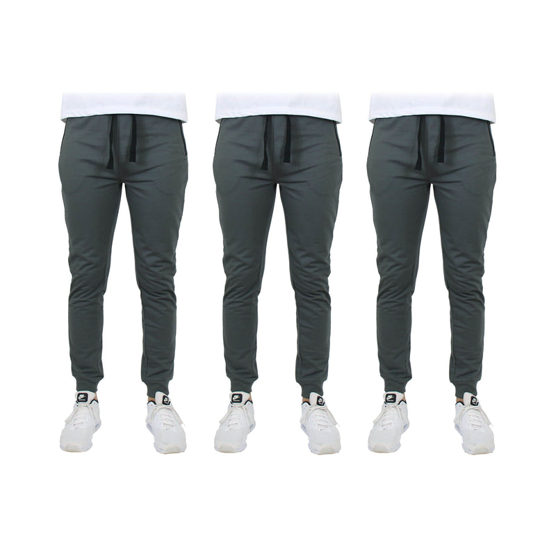3-Pack: Men's Slim Fitting French Terry Jogger Lounge Pants with Zipper Pockets Men's Clothing Charcoal S - DailySale