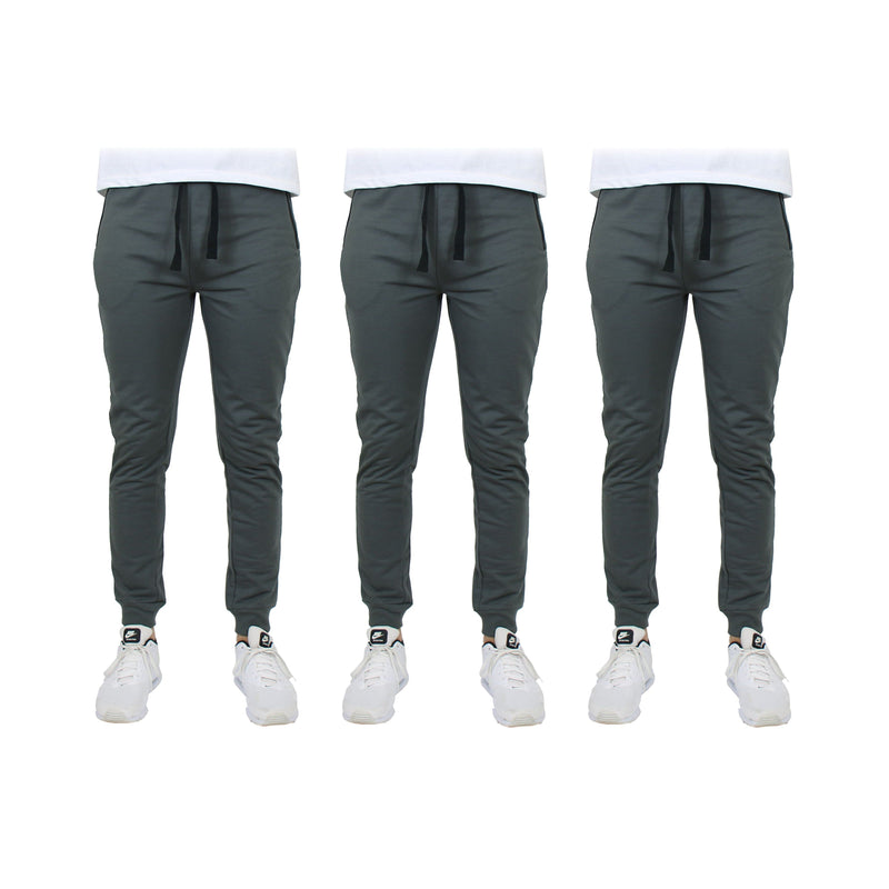 3-Pack: Men's Slim Fitting French Terry Jogger Lounge Pants with Zipper Pockets Men's Clothing Charcoal S - DailySale